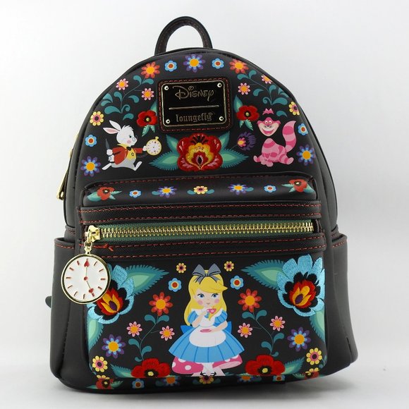 Loungefly Handbags - New Loungefly Backpack Alice in Wonderland Black Floral Embroidered Disney